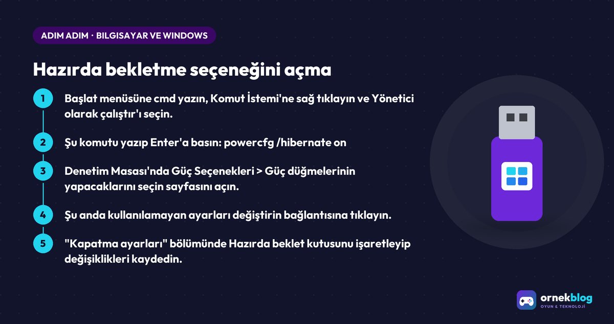 Hazırda bekletme seçeneğini açma – adım adım özet görseli